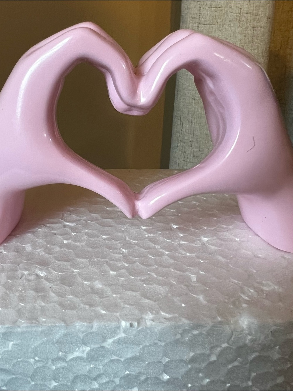 Pink Ceramic Heart Hands Decorative Figurine - Romantic Table Accent